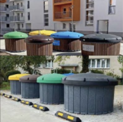 Municipal waste bins ready for collection